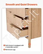 Kompaktiška Komoda su 6 Banguotais Stalčiais, Šviesaus Medžio, 120 cm x 40 cm x 79 cm , MDF ir Plokštė - Image 5