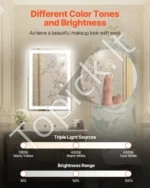 Kompaktiškas Išmanusis LED Vonios Veidrodis 50 x 70 cm, 3 Šviesos Spalvos - Image 2