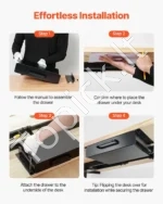 Kompaktiškas Ištraukiamas Metalinis Stalčius Po Stalu Raštinės Reikmenims, 385×230×76 mm, Juoda Spalva - Image 7