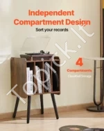 Kompaktiškas Medinis Vinilo Plokštelių Staliukas Grotuvui, Ruda Spalva - Image 3