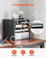 Kompaktiškas Stalo Dokumentų Organizatorius su 5 Reguliuojamais Skyriais, Pilka Spalva, A4 Formatui, 35.5 x 30.5 x 33 cm - Image 4