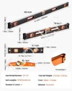 Magnetinių Gulsčiukų Rinkinys (4 vnt.): 120 cm, 60 cm, 40 cm, 25 cm, Juodas/Oranžinis, Aliuminis - Image 4