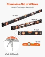 Magnetinių Gulsčiukų Rinkinys (4 vnt.): 120 cm, 60 cm, 40 cm, 25 cm, Juodas/Oranžinis, Aliuminis - Image 2