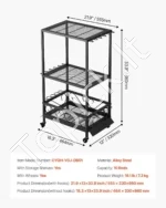 Meškerių Stovas su Ratukais 10 Vnt. Lazdoms, 55,5 cm x 33 cm x 86 cm, su Papildoma Lentyna - Image 7