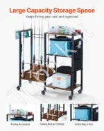 Meškerių Stovas su Ratukais 12 Vnt. Lazdoms, 94,8 cm x 30 cm x 83 cm, iš Plieno ir MDF - Image 2