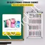 Mobiliųjų Telefonų Laikymo Spintelė Su 36 Skyriais Ir Raktu, Sieninė, 32 x 20 x 51 cm, Aliuminio Lydinio, Sidabrinė - Image 2