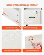 Mobilus Baltas Biuro Spintelė/Dokumentų Spinta su 2 Rakinamais Stalčiais ir Atviromis Lentynomis – 108 x 40 x 73,2 cm - Image 7