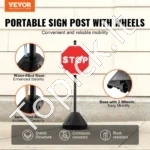 Mobilus Ketaus Kelio Ženklų Stovas, 1.5 metro Aukščio, Su U-formos Kanalu ir Ratukais, Juodas - Image 2