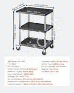 Mobilus Serviso Vežimėlis Dirbtuvėms su 3 Lentynomis, Juodas PP, 69,5x46x82,5 cm - Image 7