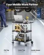 Mobilus Serviso Vežimėlis Dirbtuvėms su 3 Lentynomis, Juodas PP, 69,5x46x82,5 cm - Image 2