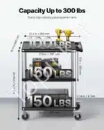 Mobilus Serviso Vežimėlis Dirbtuvėms su 3 Lentynomis, Juodas PP, 69,5x46x82,5 cm - Image 3