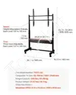 Mobilus TV Stovas Ant Ratukų Dideliems Televizoriams (55-100 Colių, iki 93 kg), Reguliuojamo Aukščio, VESA 800x600 mm, Juodas Plienas - Image 7