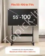 Mobilus TV Stovas Ant Ratukų Dideliems Televizoriams (55-100 Colių, iki 93 kg), Reguliuojamo Aukščio, VESA 800x600 mm, Juodas Plienas - Image 2