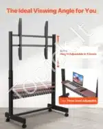 Mobilus TV Stovas Ant Ratukų Dideliems Televizoriams (55-100 Colių, iki 93 kg), Reguliuojamo Aukščio, VESA 800x600 mm, Juodas Plienas - Image 5