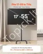 Mobilus TV Stovas ant Ratukų su Reguliuojamu Aukščiu Juodas 17-55 colių LCD/LED/OLED VESA 200x200 1365 mm - Image 2