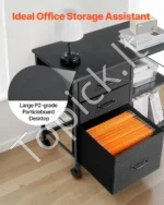 Moderni Juoda Mobili Spintelė Spausdintuvui ir Dokumentams su 3 Tekstilės Stalčiais – 75 x 40 x 68 cm - Image 7