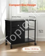 Moderni Juoda Mobili Spintelė Spausdintuvui ir Dokumentams su 3 Tekstilės Stalčiais – 75 x 40 x 68 cm - Image 3