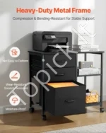 Moderni Juoda Mobili Spintelė Spausdintuvui ir Dokumentams su 3 Tekstilės Stalčiais – 75 x 40 x 68 cm - Image 5