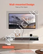 Moderni Pakabinama TV Spintelė, 140 cm Ilgio, Balta su Rotango Durelėmis - Image 2