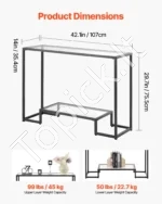 Modernus Konsolinis Staliukas su 2 Stiklo Lentynomis, 107 x 35,4 x 75,5 cm - Image 3
