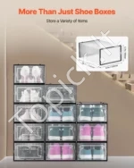 Modulinių Batų Dėžių Komplektas 12 Vnt. Skaidrios, Juodas Rėmas, PP/PS Plastikas, 33.4x23x14.5 cm (Viena Dėžė) - Image 4