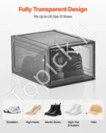 Modulinių Batų Dėžių Komplektas 9 Vnt.: Didelės, Juodas Rėmas, PP/PET Plastikas, 34x25x18.4 cm (Viena Dėžė) - Image 6