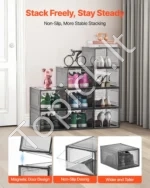 Modulinių Batų Dėžių Komplektas 9 Vnt.: Didelės, Juodas Rėmas, PP/PET Plastikas, 34x25x18.4 cm (Viena Dėžė) - Image 3