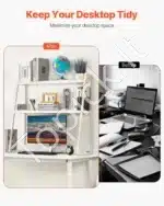 Monitoriaus Stovas su Lentynomis. baltas, 2 Aukštų, 95 x 32 x 90 cm - Image 2