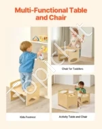 Montessori Medinis Konvertuojamas Mokymosi Bokštelis, Staliukas ir Kėdutė 3-in-1 - Image 5