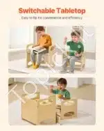 Montessori Medinis Konvertuojamas Mokymosi Bokštelis, Staliukas ir Kėdutė 3-in-1 - Image 2