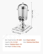 Nerūdijančio Plieno Gėrimų Dozatorius / Sulčių Talpykla 8 L su Kraneliu 270x350x560 mm, Sidabrinė - Image 7