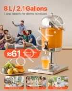 Nerūdijančio Plieno Gėrimų Dozatorius / Sulčių Talpykla 8 L su Kraneliu 270x350x560 mm, Sidabrinė - Image 2