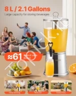 Nerūdijančio Plieno Gėrimų Dozatorius / Sulčių Talpykla 8 L su Kraneliu 300x240x570 mm, Sidabrinė - Image 2