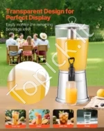 Nerūdijančio Plieno Gėrimų Dozatorius / Sulčių Talpykla 8 L su Kraneliu 300x240x570 mm, Sidabrinė - Image 4