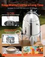 Nerūdijančio Plieno Termo Gėrimų Dozatorius 12 L, Karštiems ir Šaltiems Gėrimams 280x280x520 mm, Sidabrinis - Image 4