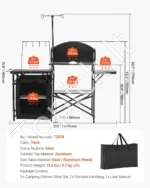 Nešiojama Kempingo Virtuvė 146×40×177 cm, Sulankstomas Stalas su Spintele ir Nuimamu Vėjo Skydeliu, Juoda Spalva - Image 6