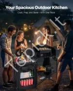 Nešiojama Kempingo Virtuvė 146×40×177 cm, Sulankstomas Stalas su Spintele ir Nuimamu Vėjo Skydeliu, Juoda Spalva - Image 2