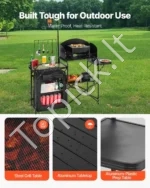 Nešiojama Kempingo Virtuvė 146×40×177 cm, Sulankstomas Stalas su Spintele ir Nuimamu Vėjo Skydeliu, Juoda Spalva - Image 3