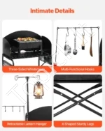 Nešiojama Kempingo Virtuvė 146×40×177 cm, Sulankstomas Stalas su Spintele ir Nuimamu Vėjo Skydeliu, Juoda Spalva - Image 4