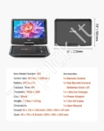 Nešiojamas DVD Grotuvas 25,6 cm (10,1 col.) HD Ekranas (1024x600), 4 val. Baterija (2500 mAh) - Image 4