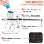 Nešiojamas Mini Airbrush Rinkinys su Kompresoriumi, Dvigubo Veikimo Pistoletas, Reguliuojamas Slėgis - Image 5