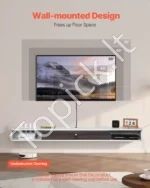 Pakabinama TV Spintelė (180 cm), Balta su Rotango Durelėmis - Image 2