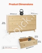 Plati Komoda su 6 Stalčiais, Juodo Ąžuolo Imitacija, 137 x 40 x 81 cm, MDF Plokštė - Image 2