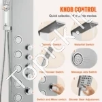 Prabangi Dušo Panelė su Kriokliu 4 Funkcijos, 5 Masažo Purkštukai, 134,5 x 20 cm - Image 4