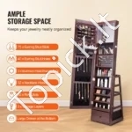 Prabangi Ruda, 360° Sukama Veidrodinė Papuošalų Spintelė su Stalčiumi ir Lentynomis - Image 4