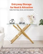 Prabangus Konsolinis Staliukas, Aukso Spalvos Metalas ir Grūdintas Stiklas. 114,3 x 45,7 x 76,2 cm - Image 2