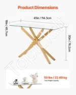 Prabangus Konsolinis Staliukas, Aukso Spalvos Metalas ir Grūdintas Stiklas. 114,3 x 45,7 x 76,2 cm - Image 3