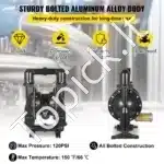 Pramoninė Dviguba Diafragminė Pompa, 2 Colių (50 mm) Jungtys, Aliuminio Korpusas / Nitrilo Diafragmos, 158 GPM Srautas - Image 3