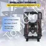 Pramoninė Dviguba Diafragminė Pompa, 2 Colių (50 mm) Jungtys, Aliuminio Korpusas / Nitrilo Diafragmos, 158 GPM Srautas - Image 4