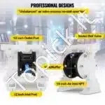 Pramoninė Dviguba Diafragminė Pompa Chemikalams, 1/2 Colio (12,7 mm), Polipropilenas/PTFE, Maks. 33 L/min, 100 PSI - Image 4